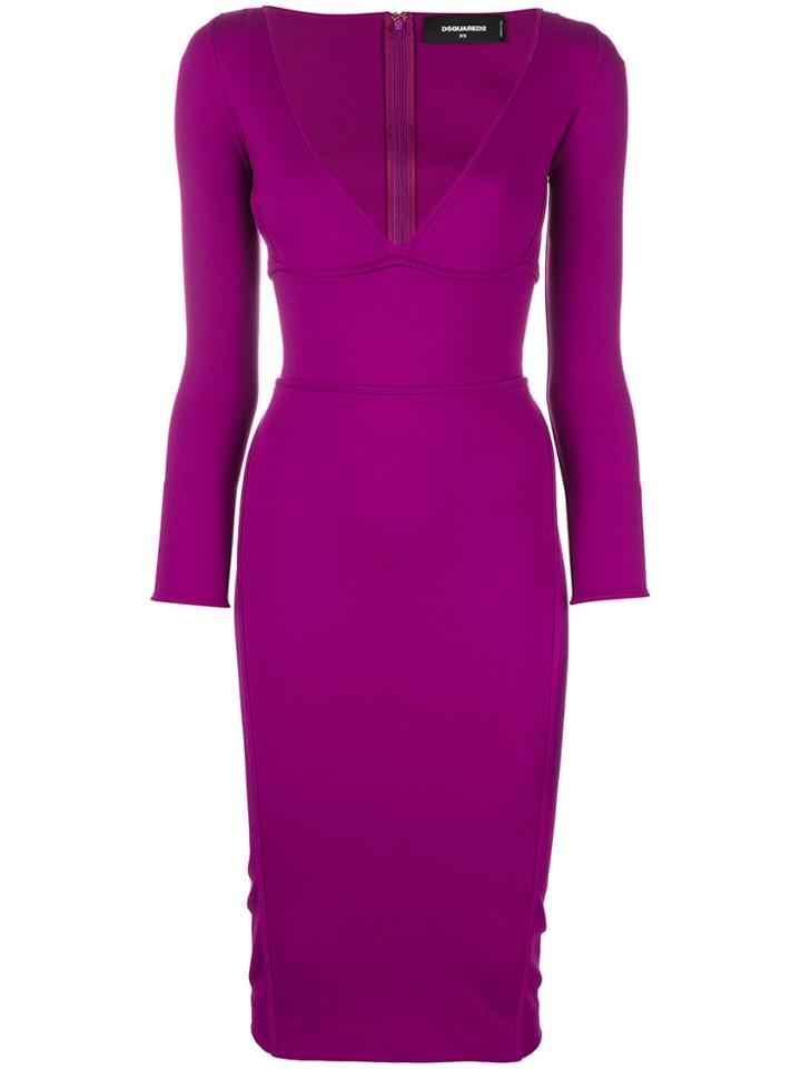 Dsquared2 Fitted Long Sleeve Dress - Pink & Purple
