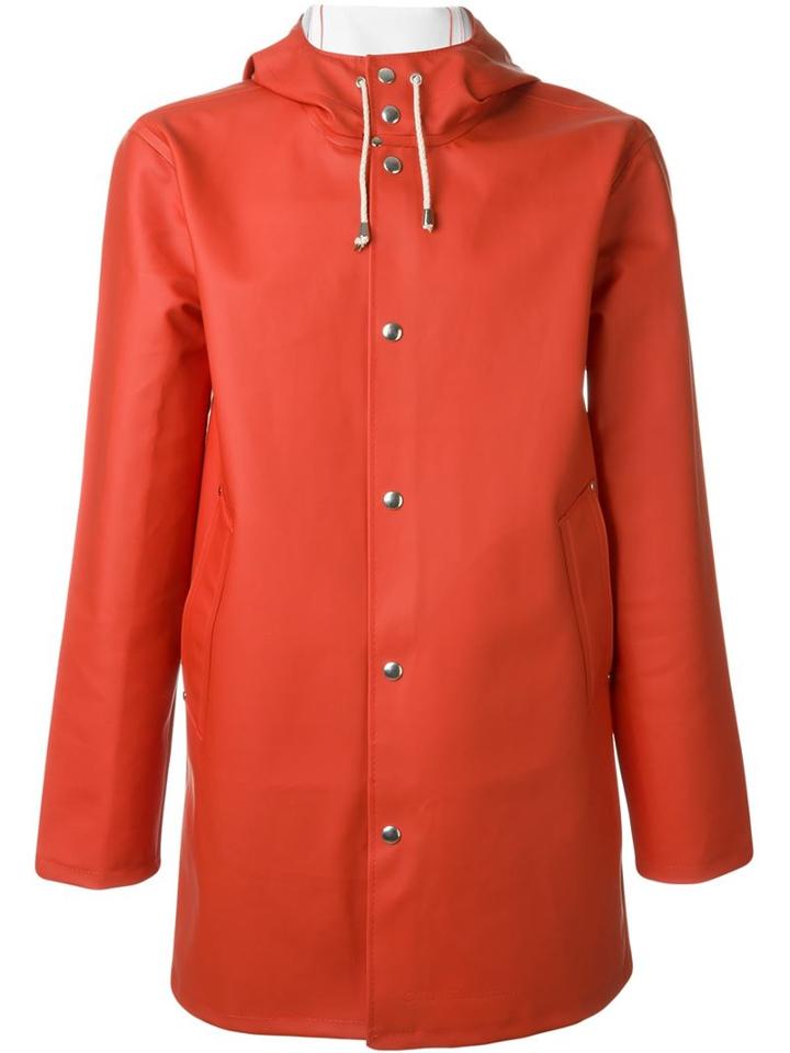 Stutterheim Hooded Raincoat, Men's, Size: M, Red, Cotton/polyester/pvc