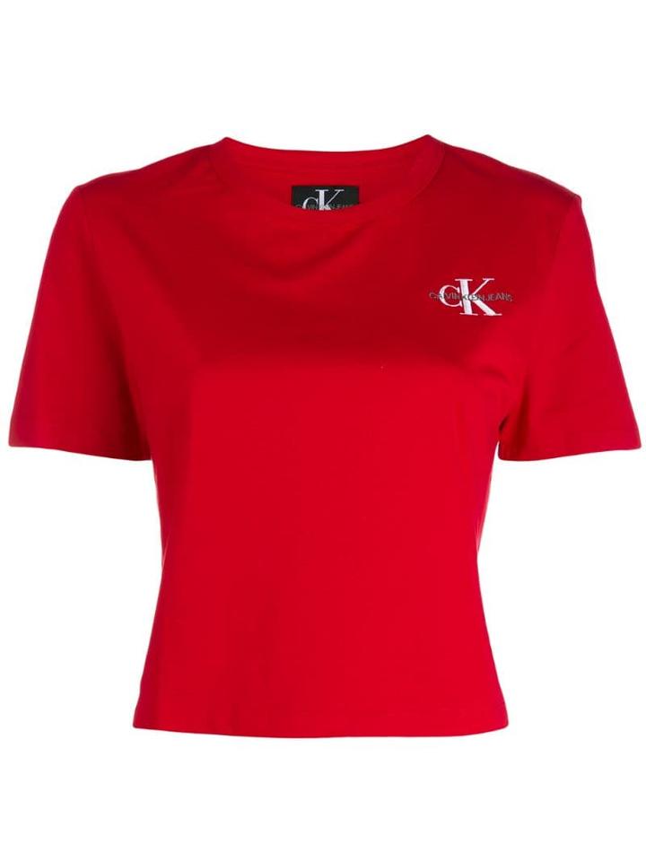 Calvin Klein Jeans Embroidered Logo Cropped T-shirt