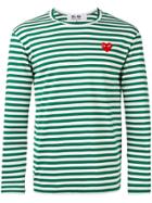 Comme Des Garçons Play Striped Heart Embellished Top - Green