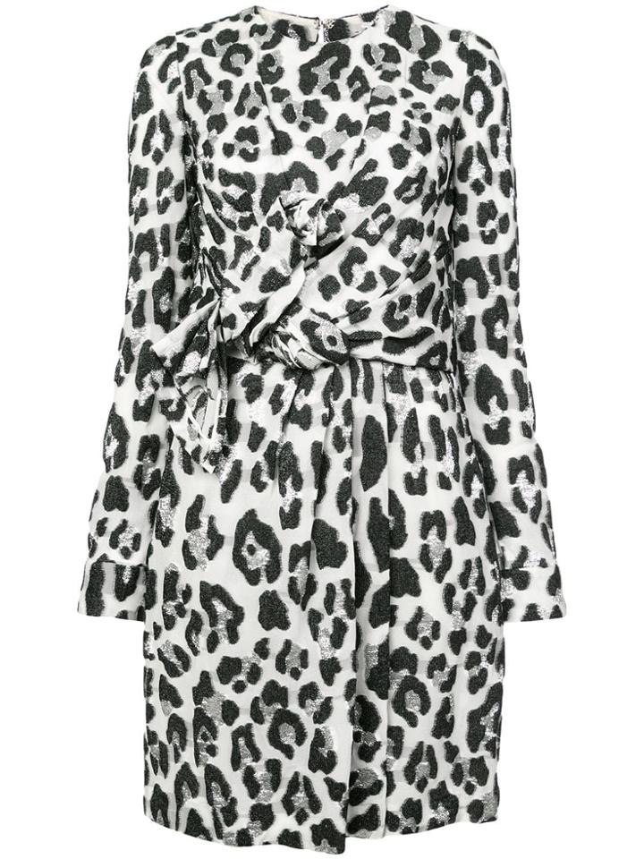 Carolina Herrera Leopard Print Wrap Front Dress - Black