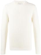 Leqarant Ribbed Knit Crew Neck Sweater - White