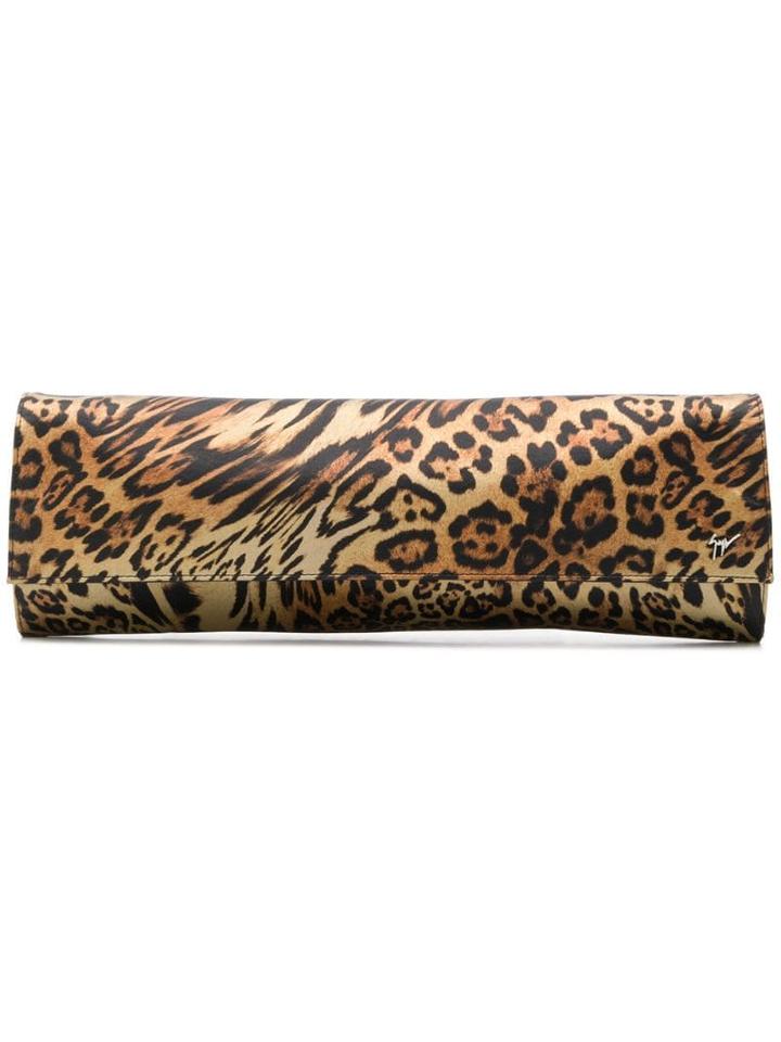 Giuseppe Zanotti Leopard-print Satin Clutch - Brown