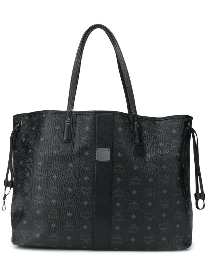 Mcm Logo Print Shopper Tote - Black