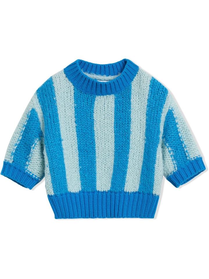 Burberry Kids Teen Short-sleeve Striped Silk Sweater - Blue