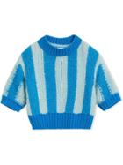 Burberry Kids Teen Short-sleeve Striped Silk Sweater - Blue