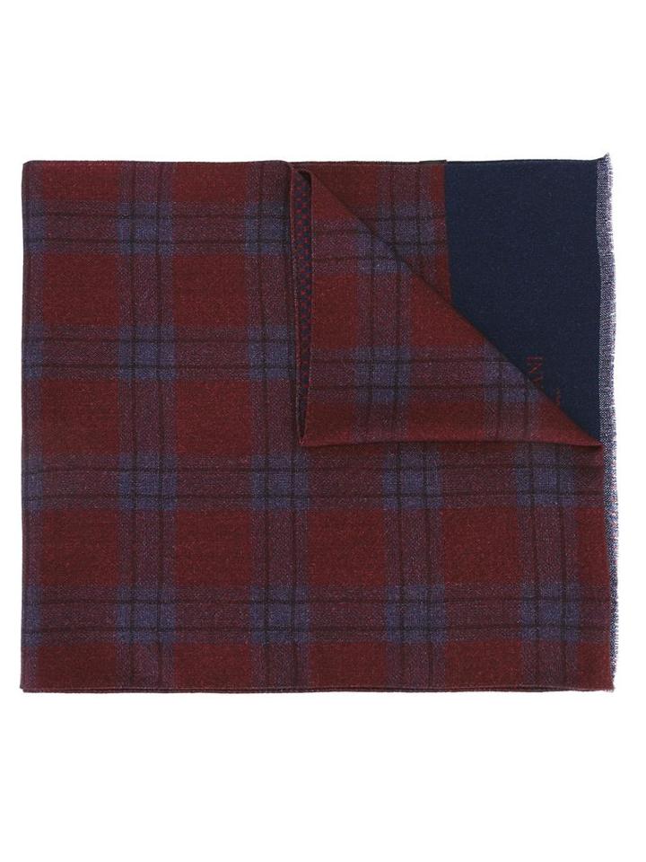 Corneliani Plaid Raw Edge Scarf, Men's, Blue, Wool