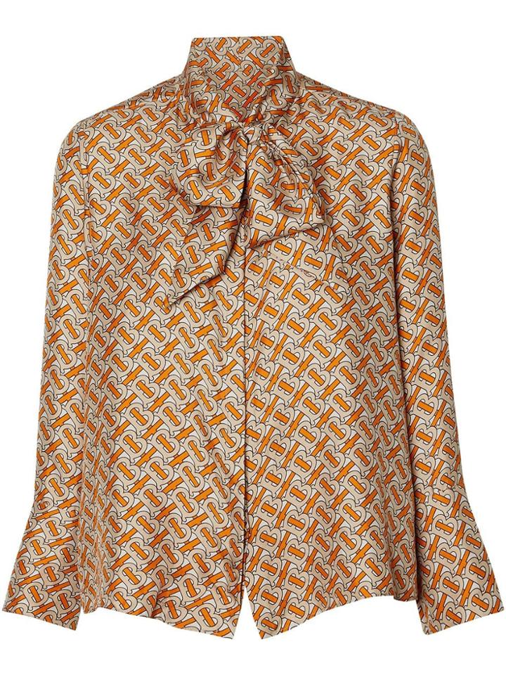 Burberry Logo Print Pussy-bow Blouse - Orange