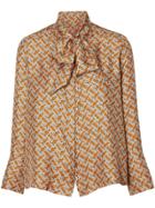 Burberry Logo Print Pussy-bow Blouse - Orange