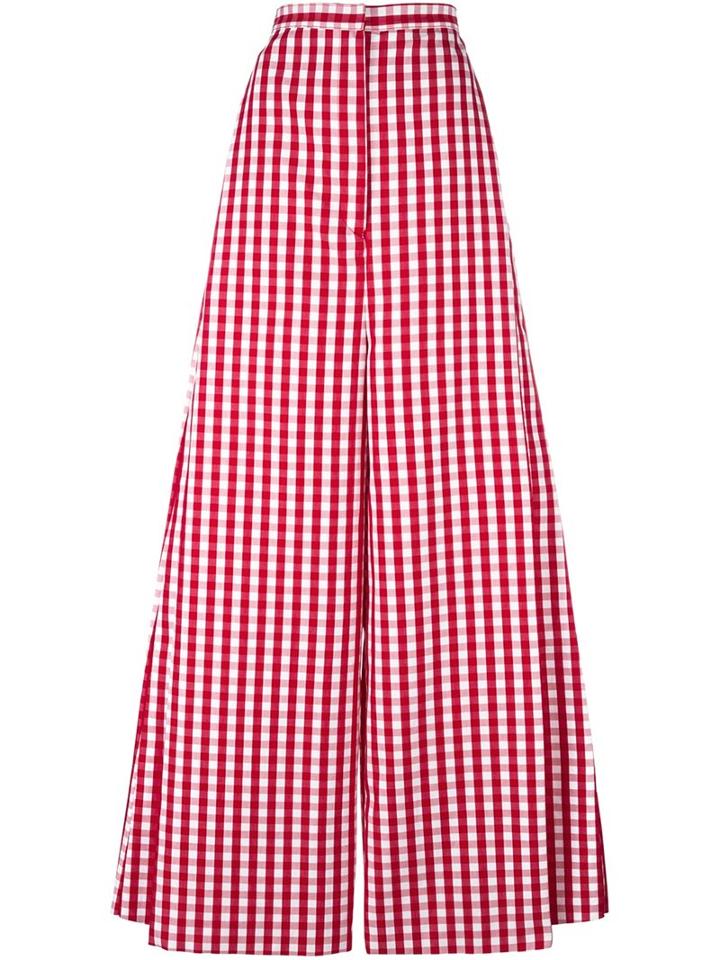 Marques'almeida Gingham Wide Leg Trousers, Women's, Size: 6, Red, Cotton