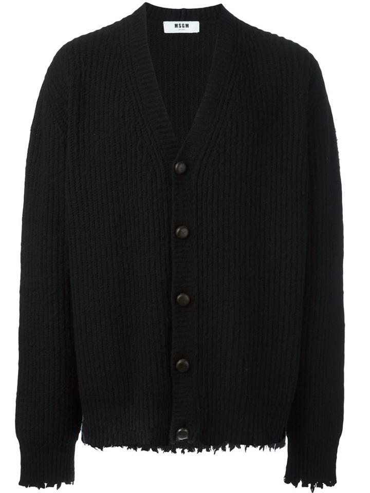 Msgm Frayed Cardigan, Men's, Size: Medium, Black, Polyamide/wool