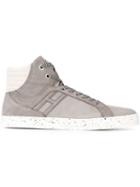 Hogan Rebel Panelled Hi-top Sneakers, Men's, Size: 8.5, Grey, Nubuck Leather/leather/nylon/rubber