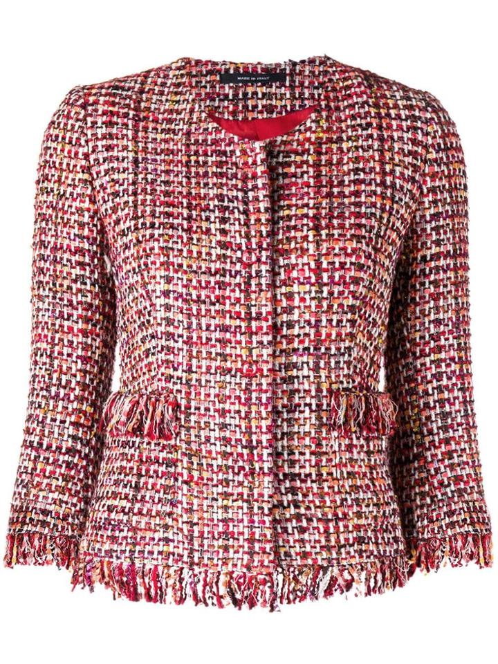 Tagliatore Fitted Round Neck Jacket - Red