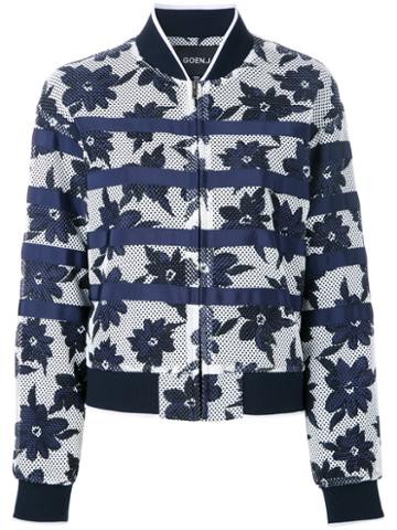 Goen.j Floral Print Bomber Jacket, Women's, Size: Small, Blue, Polyester/bemberg