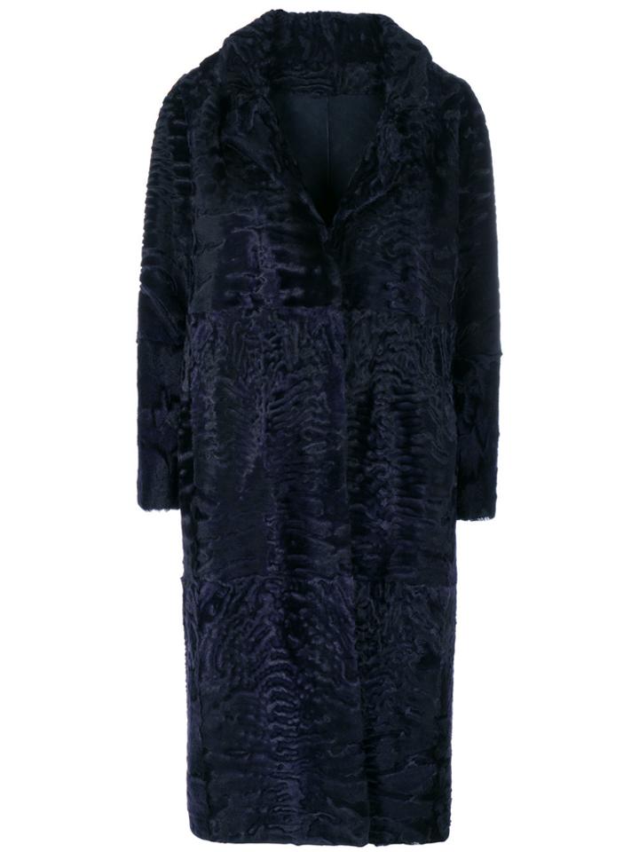 Liska Textured Single-breasted Coat - Blue