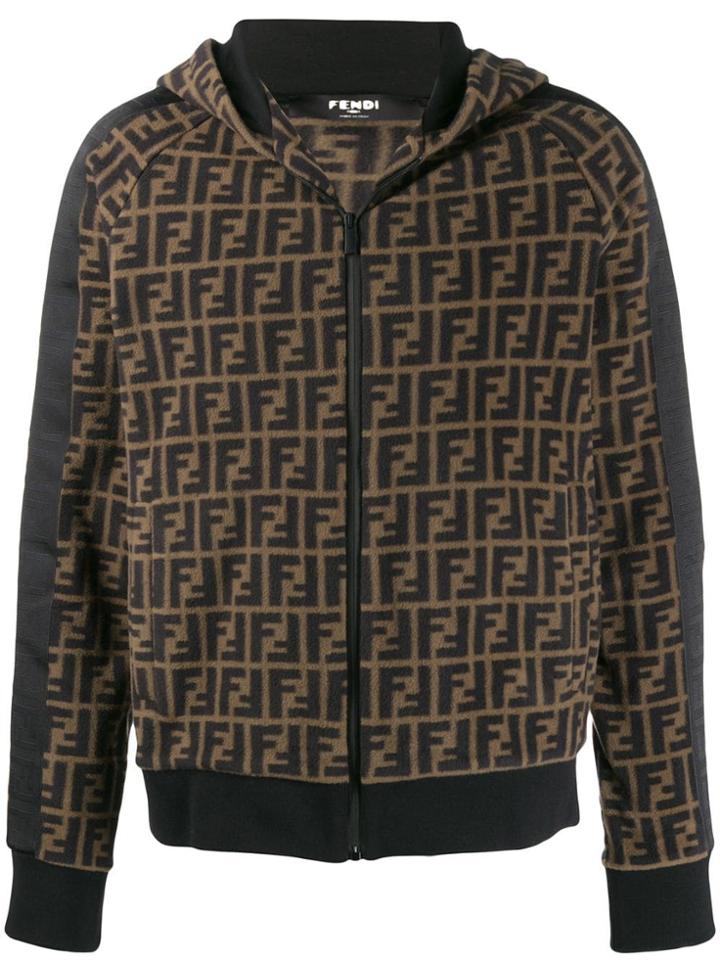 Fendi Ff Logo Zip-up Jacket - Brown