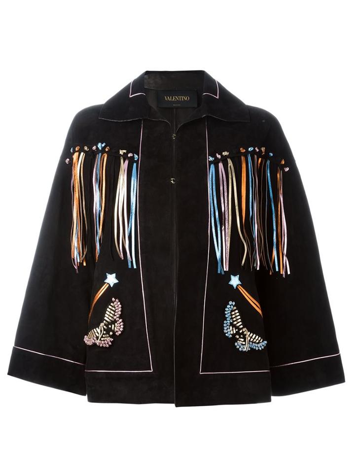 Valentino Butterfly Embroidery Cape, Women's, Size: 40, Black, Lamb Skin