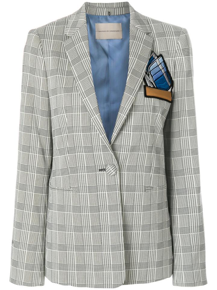 Marco De Vincenzo Patch Embellished Plaid Blazer - Grey