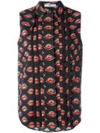 Prada Lip Print Blouse, Women's, Size: 40, Black, Cotton/spandex/elastane