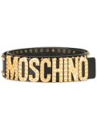 Moschino Embellished Belt, Women's, Size: 100, Black, Leather/metal (other)