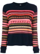 Paul By Paul Smith - Pom Pom Stripe Knitted Jumper - Women - Viscose/wool - S, Blue, Viscose/wool