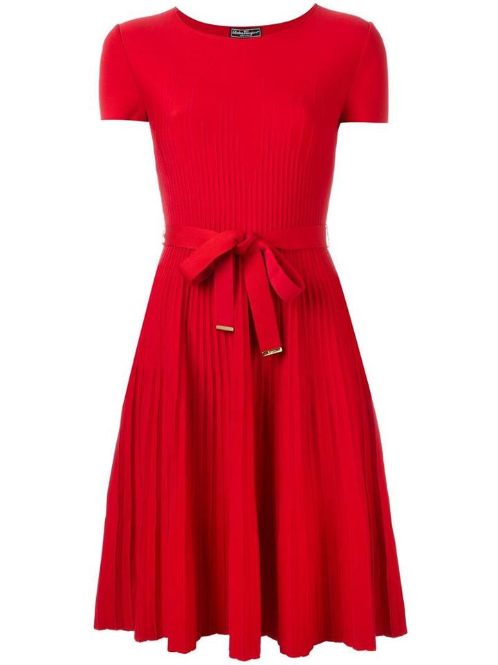 Salvatore Ferragamo Flared Pleated Accent Dress, Women's, Size: Xs, Red, Viscose/virgin Wool