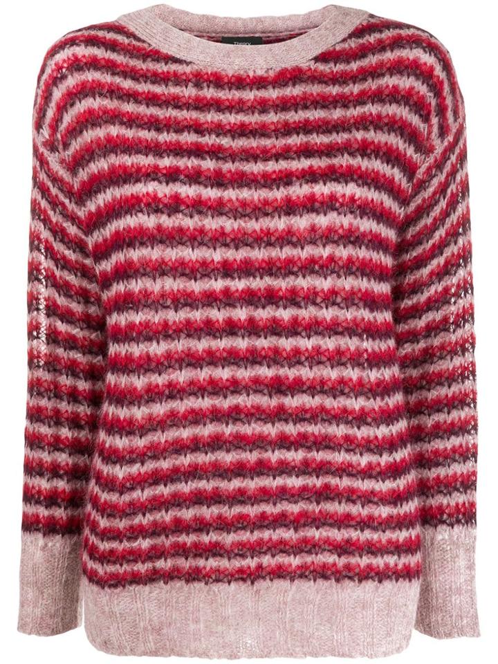 Theory Striped Round-neck Jumper - Red
