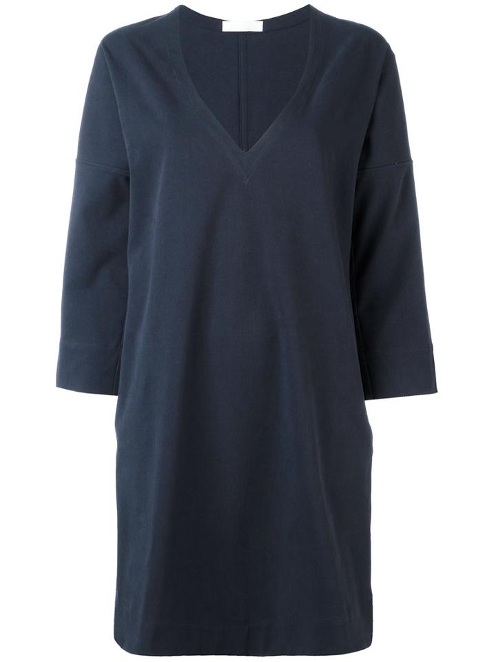 Casa Nata - Plunging V-neck Dress - Women - Cotton/spandex/elastane - S, Blue, Cotton/spandex/elastane