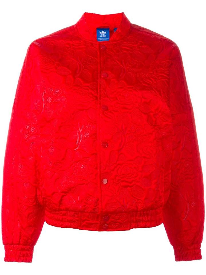 Adidas Originals Floral Print Bomber Jacket, Women's, Size: 40, Red, Polyester