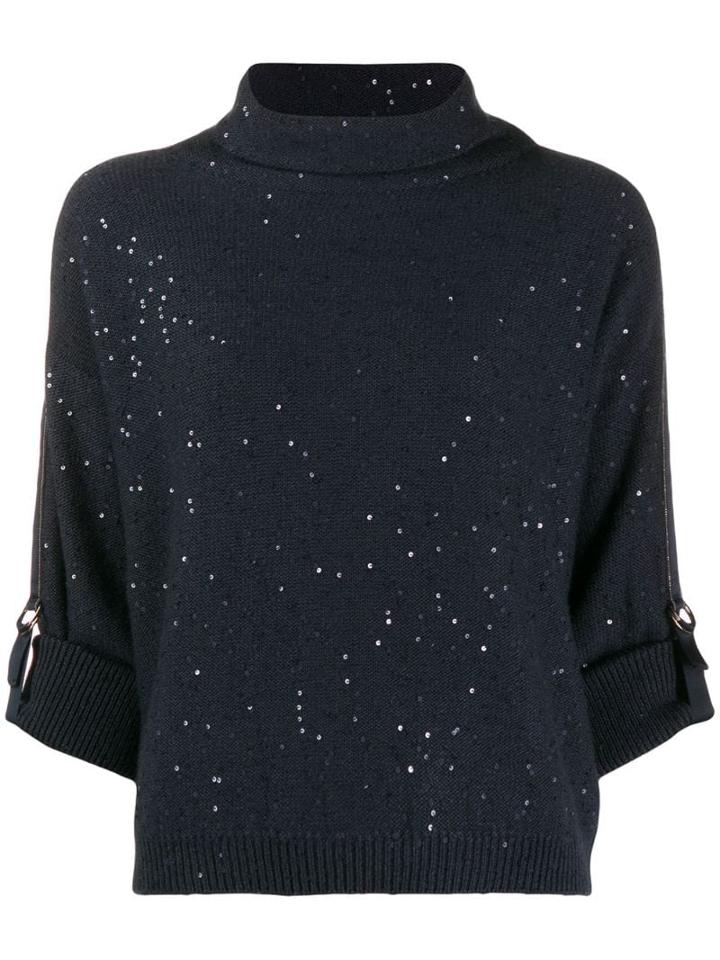 Brunello Cucinelli Embellished Knit Sweater - Blue