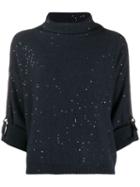 Brunello Cucinelli Embellished Knit Sweater - Blue