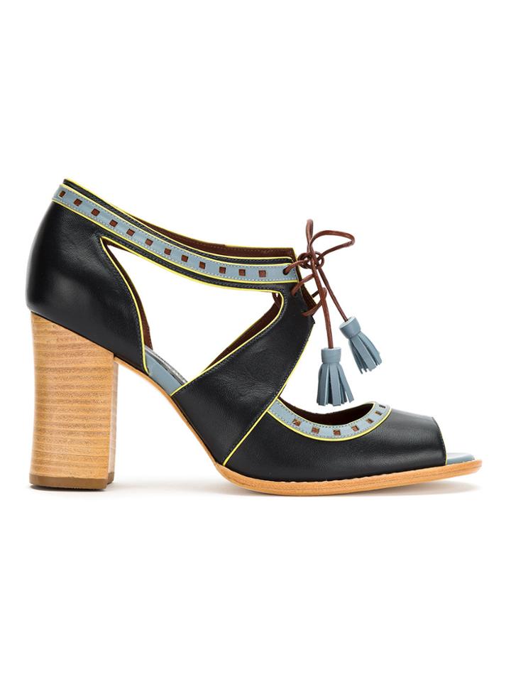 Sarah Chofakian Lace-up Peep Toe Pumps - Blue