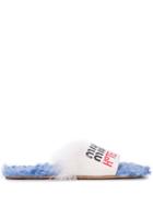 Miu Miu Logo Furry Sliders - Blue