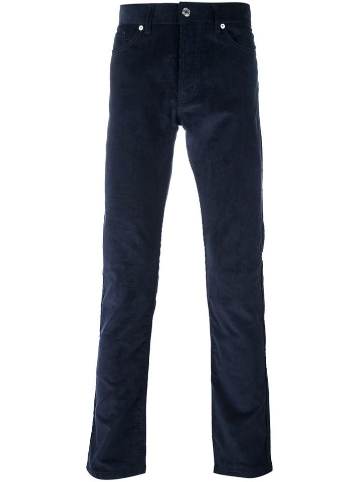 Éditions M.r Ribbed Straight Trousers, Men's, Size: 30, Blue, Cotton