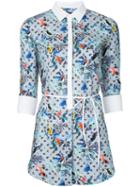 Loveless - Bird Print Long Belted Shirt - Women - Cotton - 36, Grey, Cotton