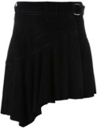 Roberto Cavalli Ruffled Asymmetric Short Skirt, Women's, Size: 42, Black, Silk/leather