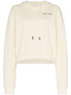 Off-white White Logo Embroidered Cropped Long Sleeve Cotton Hoodie
