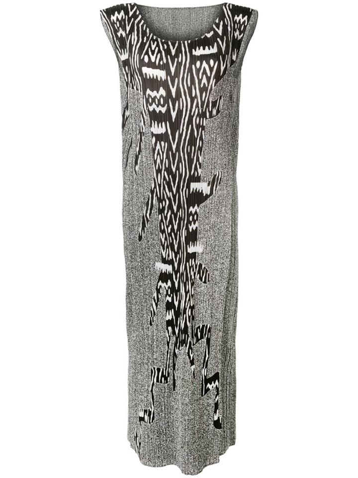 Issey Miyake Vintage 2000's Ethnic Print Pleated Dress - Grey