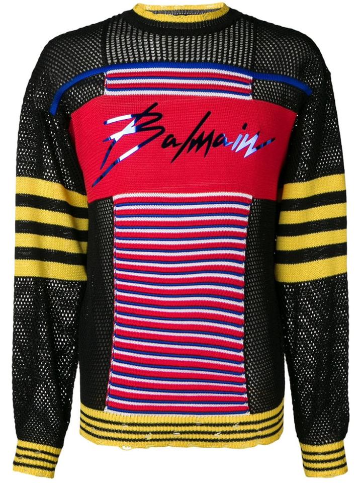 Balmain Mesh Mix Knitted Sweatshirt - Black