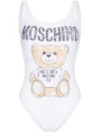 Moschino White Bear Logo Print Swimsuit