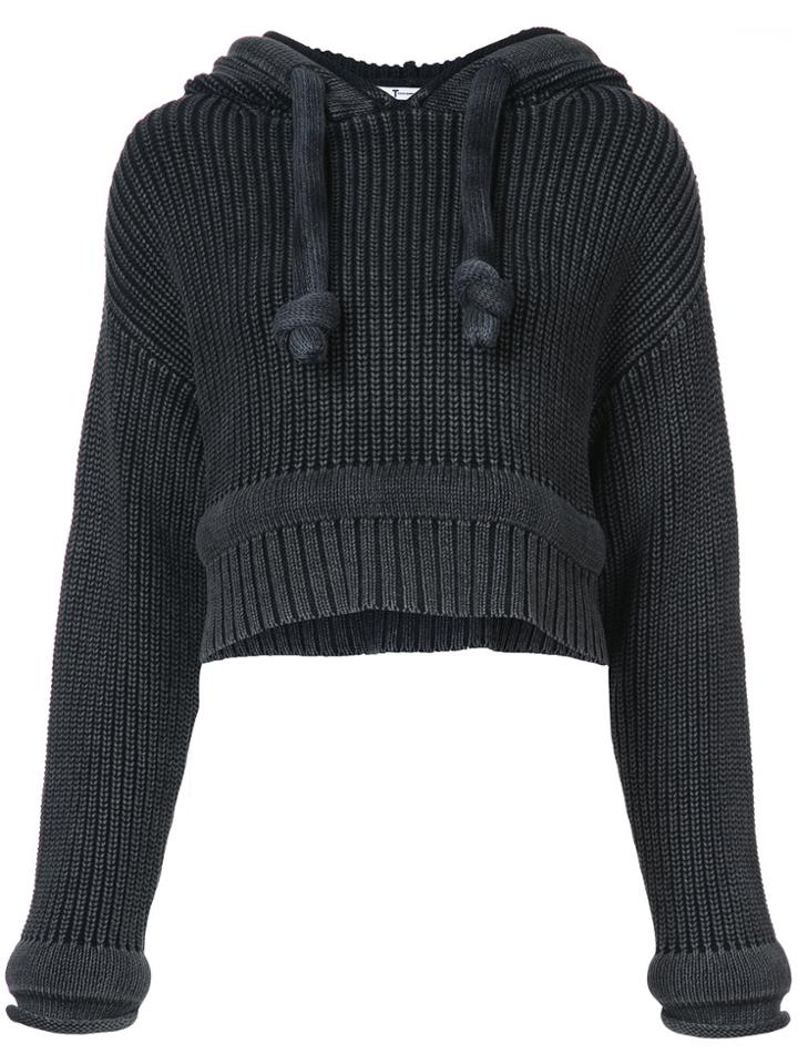 T By Alexander Wang Chunky Knit Hoodie Sweater - Black