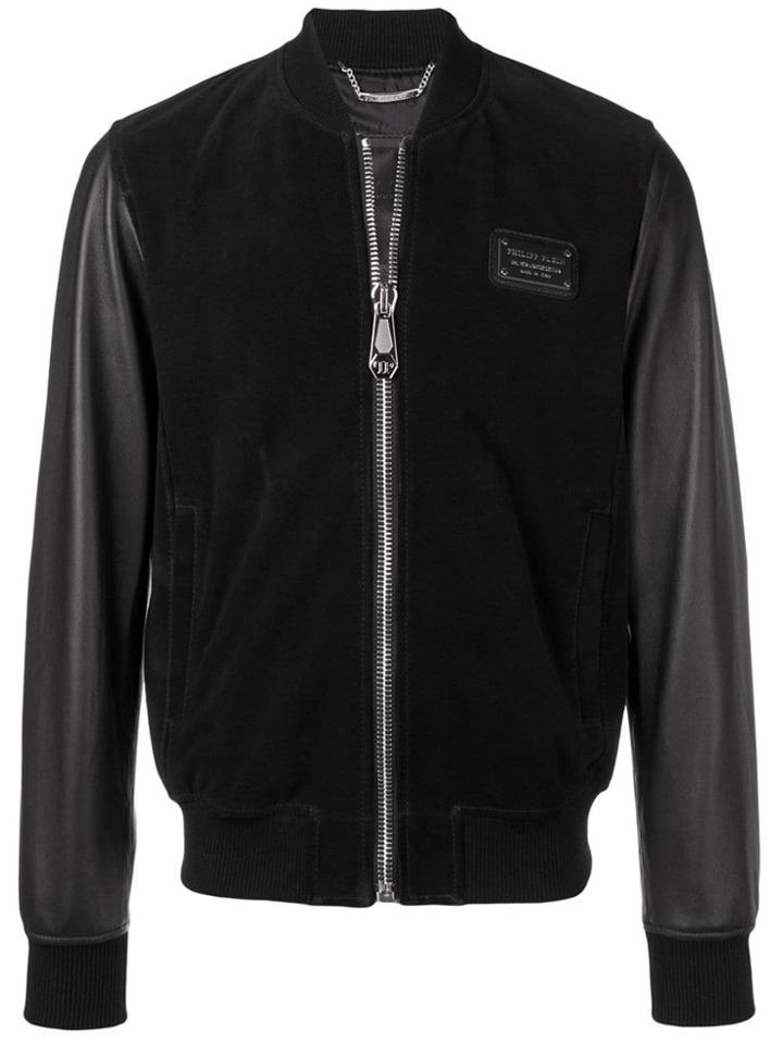 Philipp Plein Skull Bomber Leather Jacket - Black