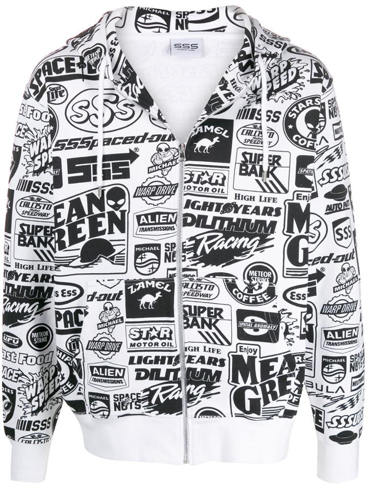 Sss World Corp Patchwork Print Hoodie - White