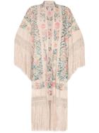 One Pre-owned Floral-embroidered Fringed Kimono - Multicolour