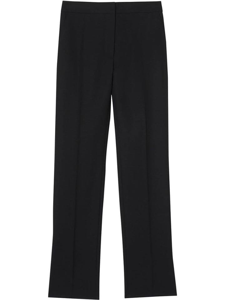 Burberry Satin Stripe Detail Wool Tailored Trousers - Black
