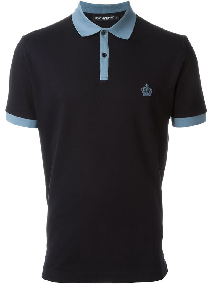 Dolce & Gabbana Embroidered Crown Polo Shirt, Men's, Size: 52, Blue, Cotton