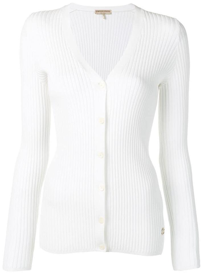 Emilio Pucci Ribbed Slim Fit Cardigan - White