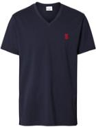 Burberry Monogram Motif Cotton V-neck T-shirt - Blue