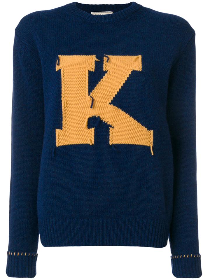 Maison Kitsuné 'k' Frayed Pattern Jumper - Blue