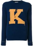 Maison Kitsuné 'k' Frayed Pattern Jumper - Blue